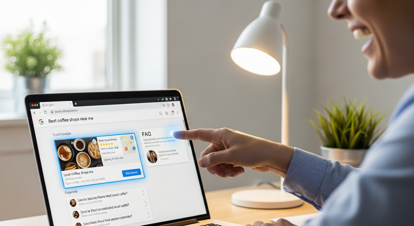 Google search results showing rich snippets and FAQ sections from SEO optimization