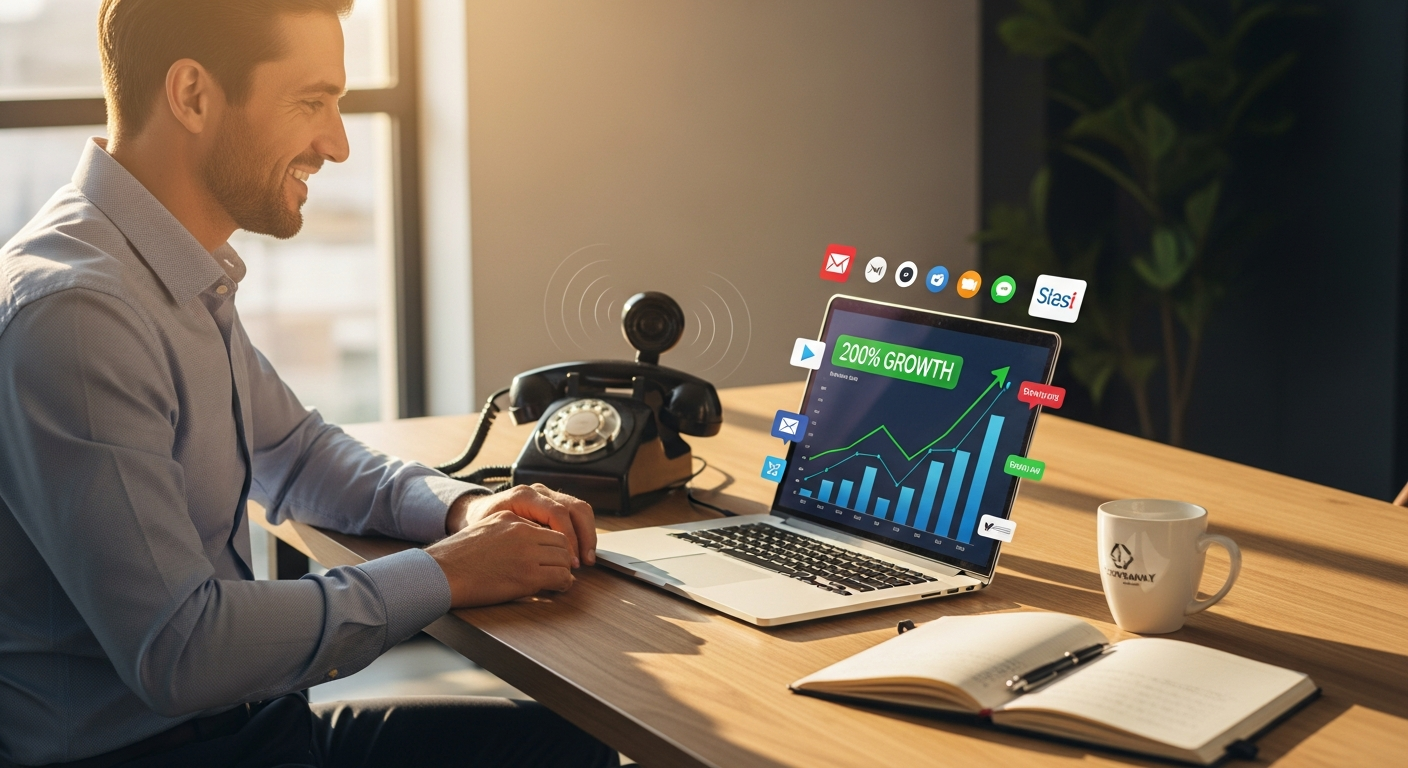 Happy business owner seeing dramatic growth in website traffic and leads